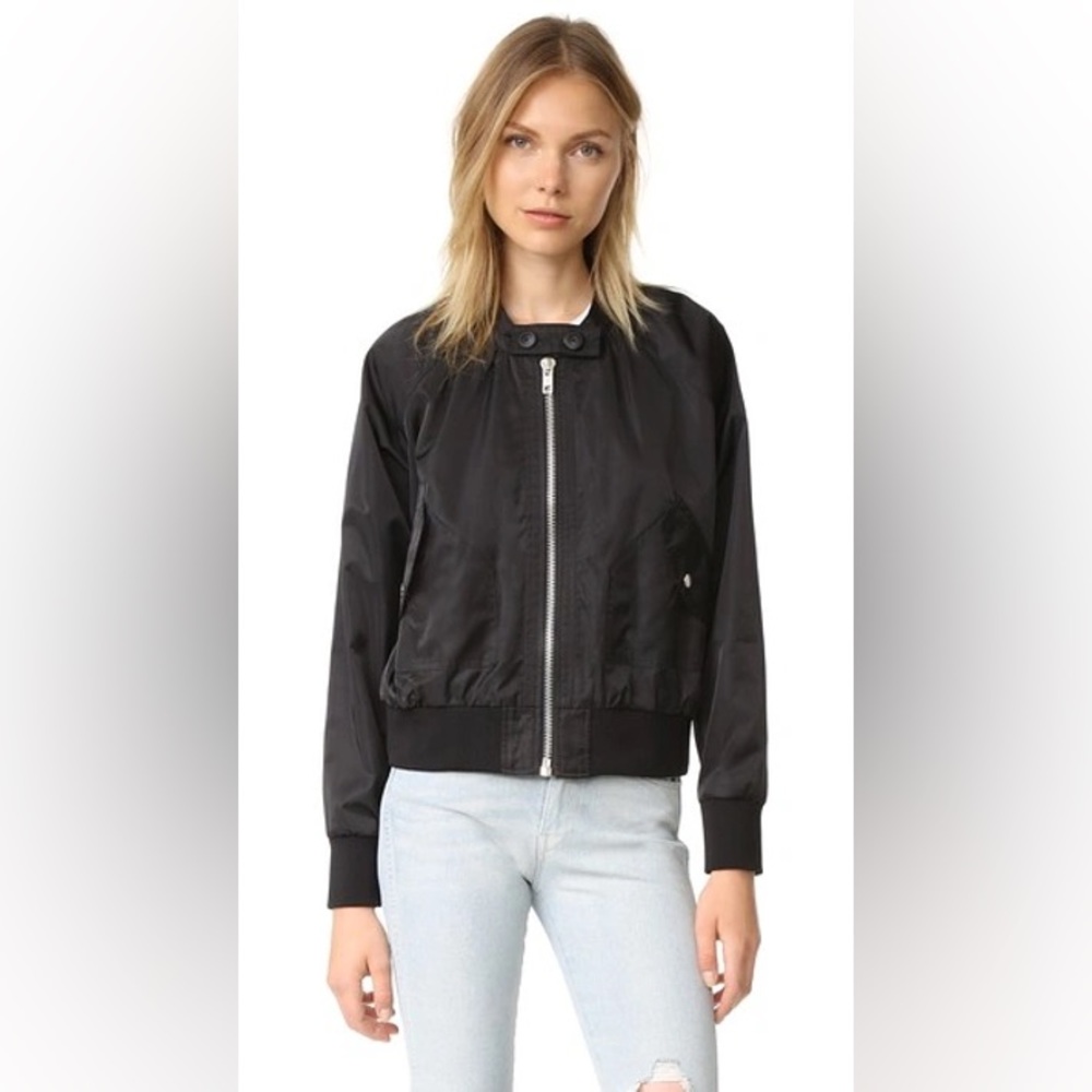 Free People Midnight Bomber Satin Effect Full Zip Jacket Black Small